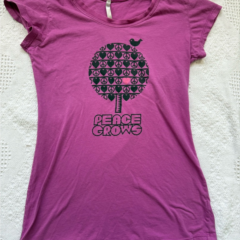 Y2k Pink Graphic Tee with Peace tree